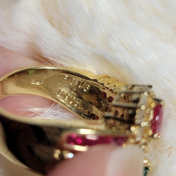 18 K ring with high-quality natural ruby, emerald, and diamonds. - Picture 4 of 6